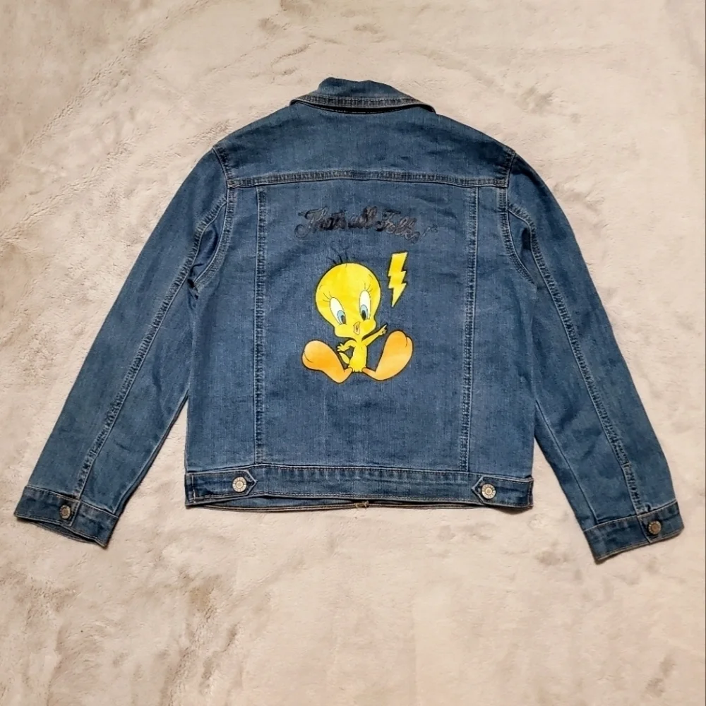 Looney Tunes Tweety Bird Jean Jacket Size Large 10-12